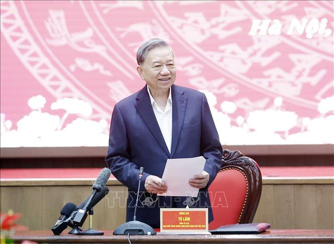 Tổng B&iacute; thư T&ocirc; L&acirc;m ph&aacute;t biểu tại Hội nghị c&ocirc;ng bố quyết định kiểm tra, gi&aacute;m s&aacute;t của Bộ Ch&iacute;nh trị, Ban B&iacute; thư năm 2026 đối với Ban Thường vụ Th&agrave;nh ủy H&agrave; Nội. Ảnh: TTXVN