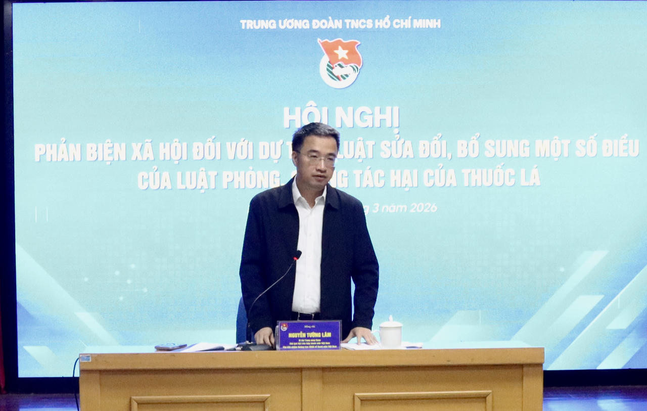 B&iacute; thư Trung ương Đo&agrave;n, Chủ tịch Hội Li&ecirc;n hiệp Thanh ni&ecirc;n Việt Nam, Ph&oacute; Chủ nhiệm thường trực Ủy ban Quốc gia về thanh ni&ecirc;n Việt Nam Nguyễn Tường L&acirc;m ph&aacute;t biểu khai mạc.