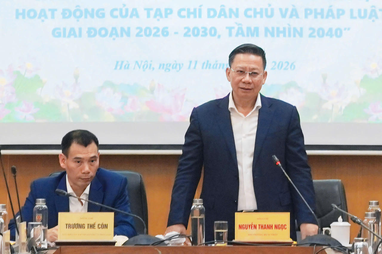 Thứ trưởng Nguy&ecirc;̃n Thanh Ngọc phát bi&ecirc;̉u tại H&ocirc;̣i nghị (Ảnh Thùy Dung)