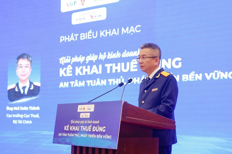 &Ocirc;ng Mai Xu&acirc;n Th&agrave;nh - Cục trưởng Cục Thuế, Bộ T&agrave;i ch&iacute;nh ph&aacute;t biểu tại hội thảo.