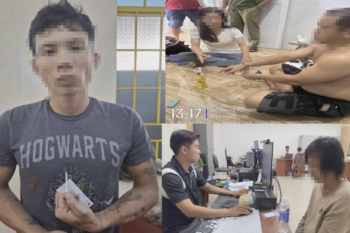 C&aacute;c đối tượng v&agrave; tang vật l&uacute;c bị bắt.