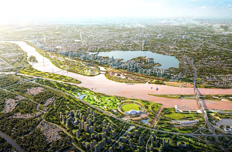 Phối cảnh Dự &aacute;n đầu tư x&acirc;y dựng Trục đại lộ cảnh quan s&ocirc;ng Hồng.