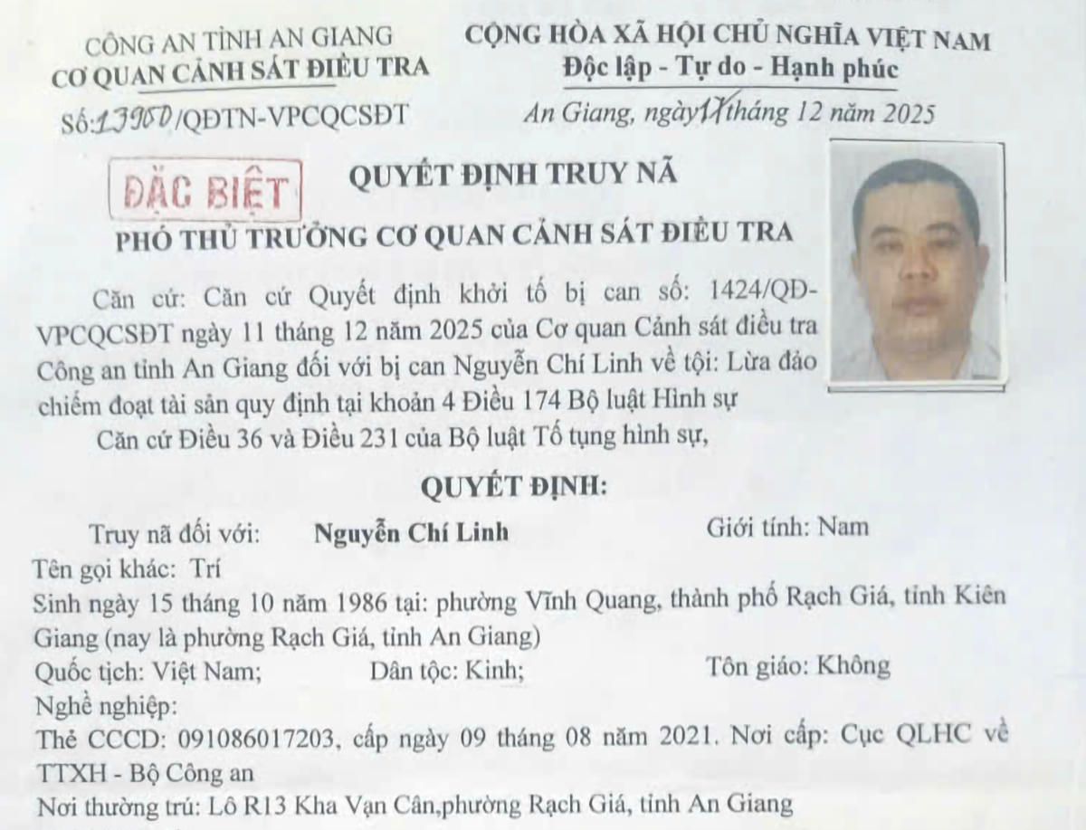 Quyết định truy n&atilde; Nguyễn Ch&iacute; Linh