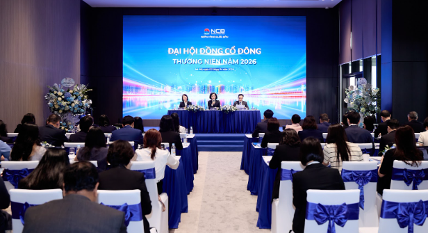 To&agrave;n cảnh Đại hội đồng cổ đ&ocirc;ng thường ni&ecirc;n 2026 của Ng&acirc;n h&agrave;ng TMCP Quốc D&acirc;n.