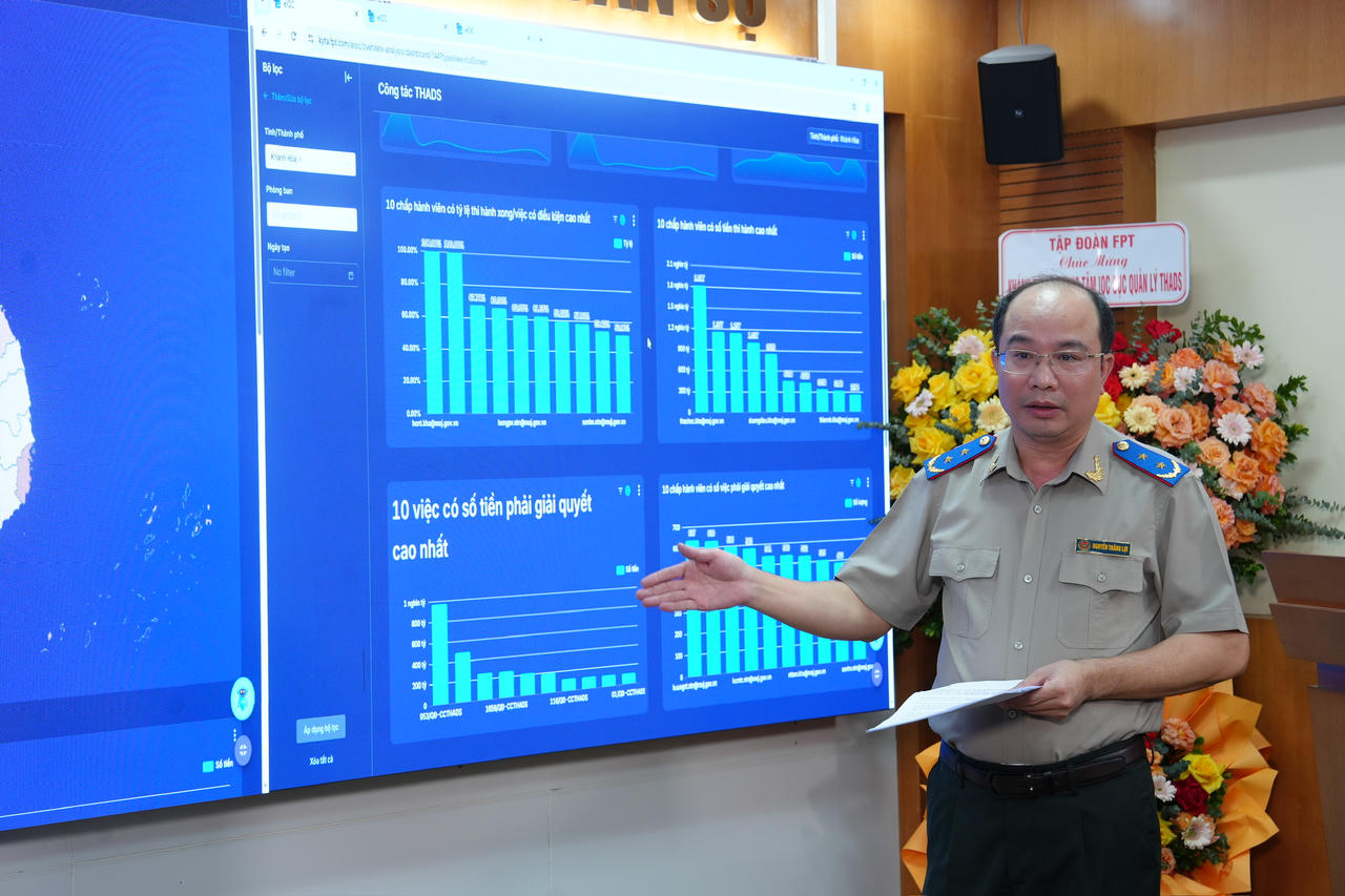 Cục trưởng Cục Quản l&yacute; THADS Nguyễn Thắng Lợi giới thiệu c&aacute;c t&iacute;nh năng.