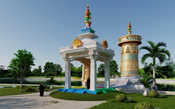 Khu&ocirc;n vi&ecirc;n Th&aacute;p Đại Hồng Chung (phối cảnh) nơi Đức Gyalwang Drukpa cử h&agrave;nh nghi lễ thỉnh chu&ocirc;ng cầu nguyện h&ograve;a b&igrave;nh thế giới.