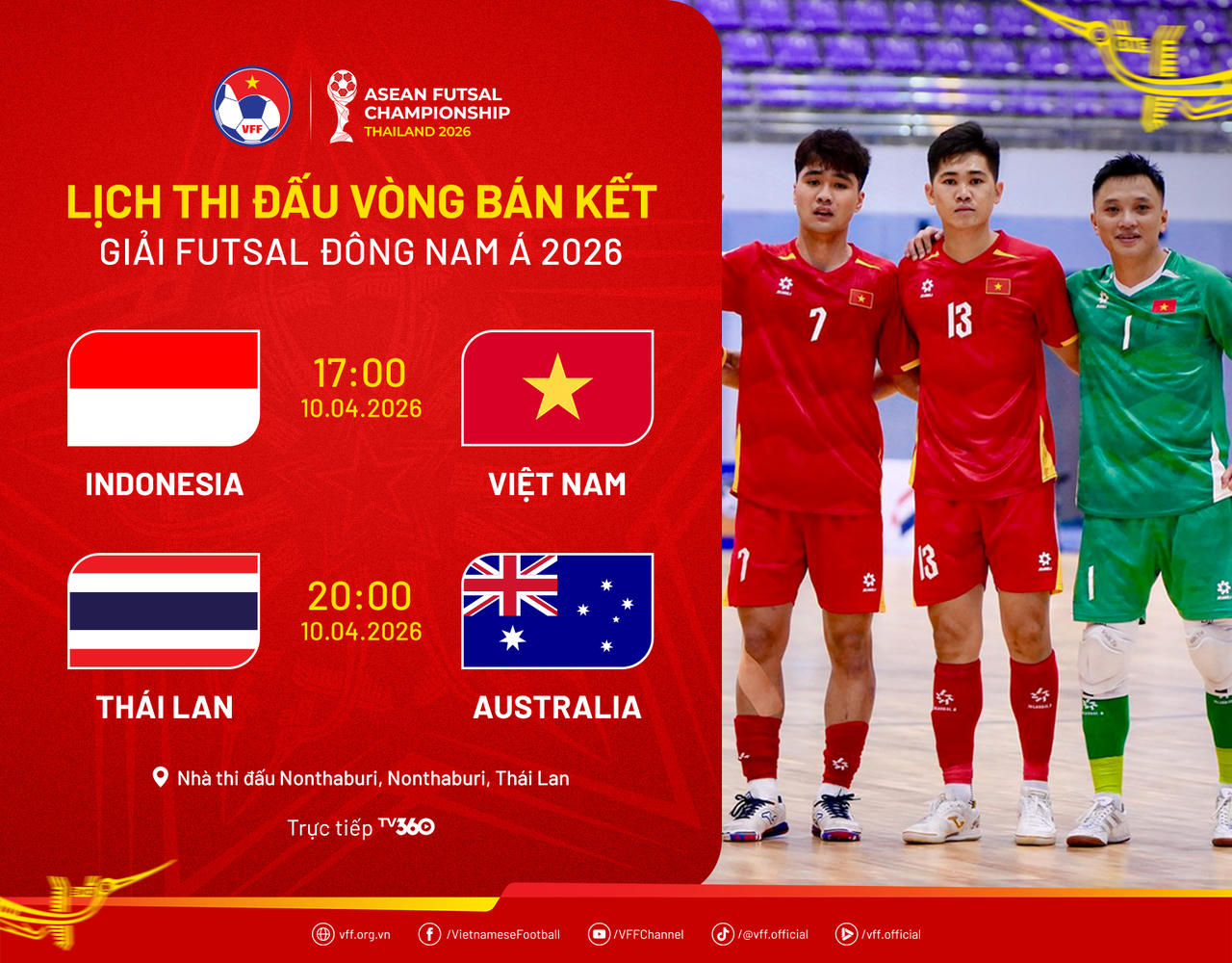 B&aacute;n kết giải futsal Đ&ocirc;ng Nam &Aacute;: futsal Việt Nam gặp Indonesia