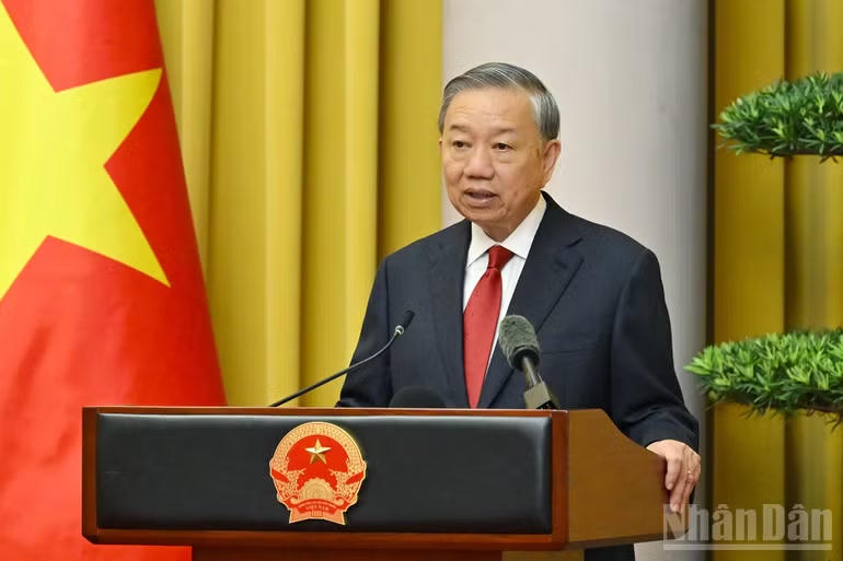 Tổng B&iacute; thư, Chủ tịch nước T&ocirc; L&acirc;m ph&aacute;t biểu tại buổi lễ. Ảnh: nhandan.vn