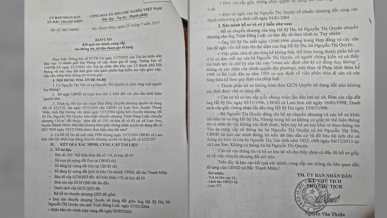 B&aacute;o c&aacute;o kết quả x&aacute;c minh của UBND x&atilde; Bắc Thanh Miện