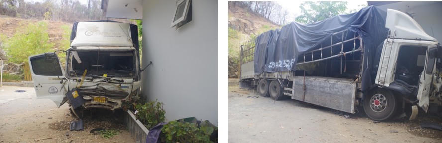 H&igrave;nh ảnh xe tải bị tai nạn. Ảnh C&ocirc;ng an tỉnh L&acirc;m Đồng.