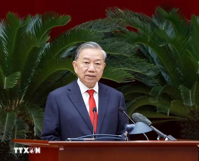 Tổng B&iacute; thư, Chủ tịch nước T&ocirc; L&acirc;m ph&aacute;t biểu chỉ đạo. Ảnh: TTXVN