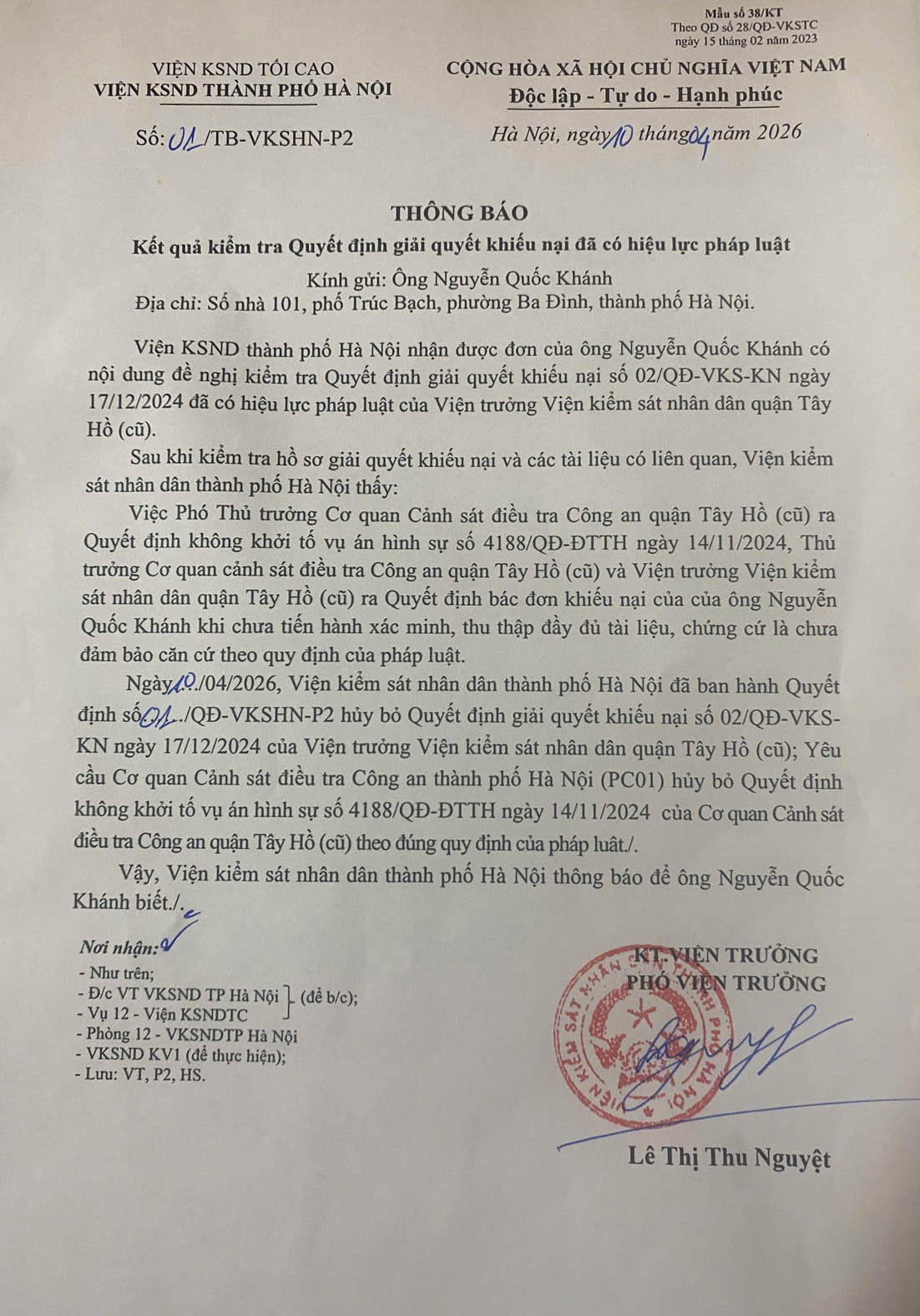 Văn bản của VKSND H&agrave; Nội. (Ảnh trong b&agrave;i: Gia Hải)