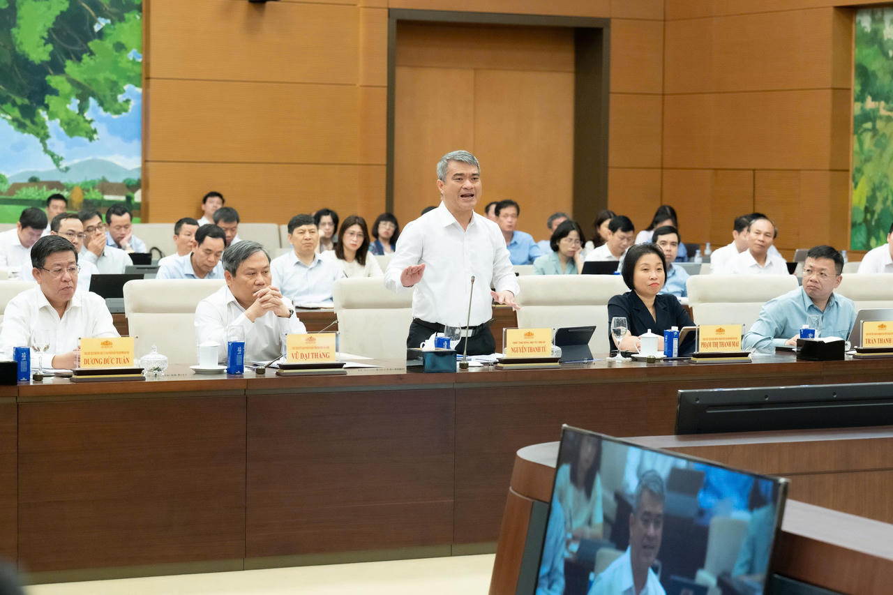 Thứ trưởng Bộ Tư ph&aacute;p Nguyễn Thanh T&uacute; b&aacute;o c&aacute;o tại phi&ecirc;n họp.