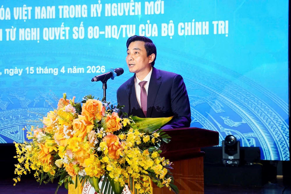 PGS.TS Đinh C&ocirc;ng Tuấn, Ph&oacute; Hiệu trưởng phụ tr&aacute;ch Trường Đại học Văn h&oacute;a H&agrave; Nội ph&aacute;t biểu tại Hội thảo. (Nguồn: B&aacute;o Văn H&oacute;a)