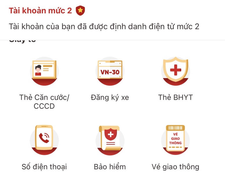 Mục Số điện thoại trong phần V&iacute; giấy tờ tr&ecirc;n ứng dụng VNeID