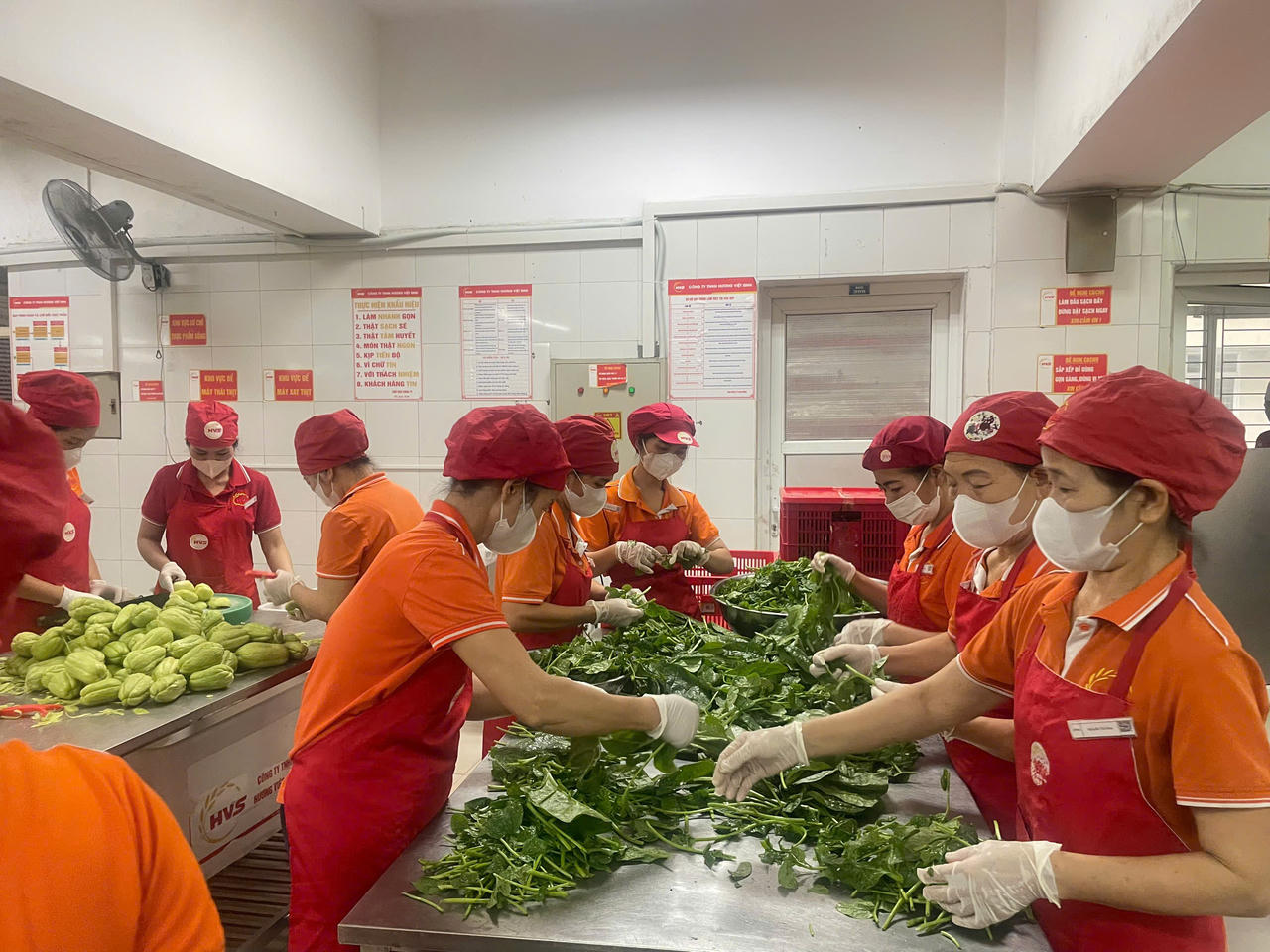 Khu vực sơ chế rau, củ, quả được kiểm tra nhằm bảo đảm quy tr&igrave;nh chế biến sạch, an to&agrave;n v&agrave; đ&uacute;ng quy định.