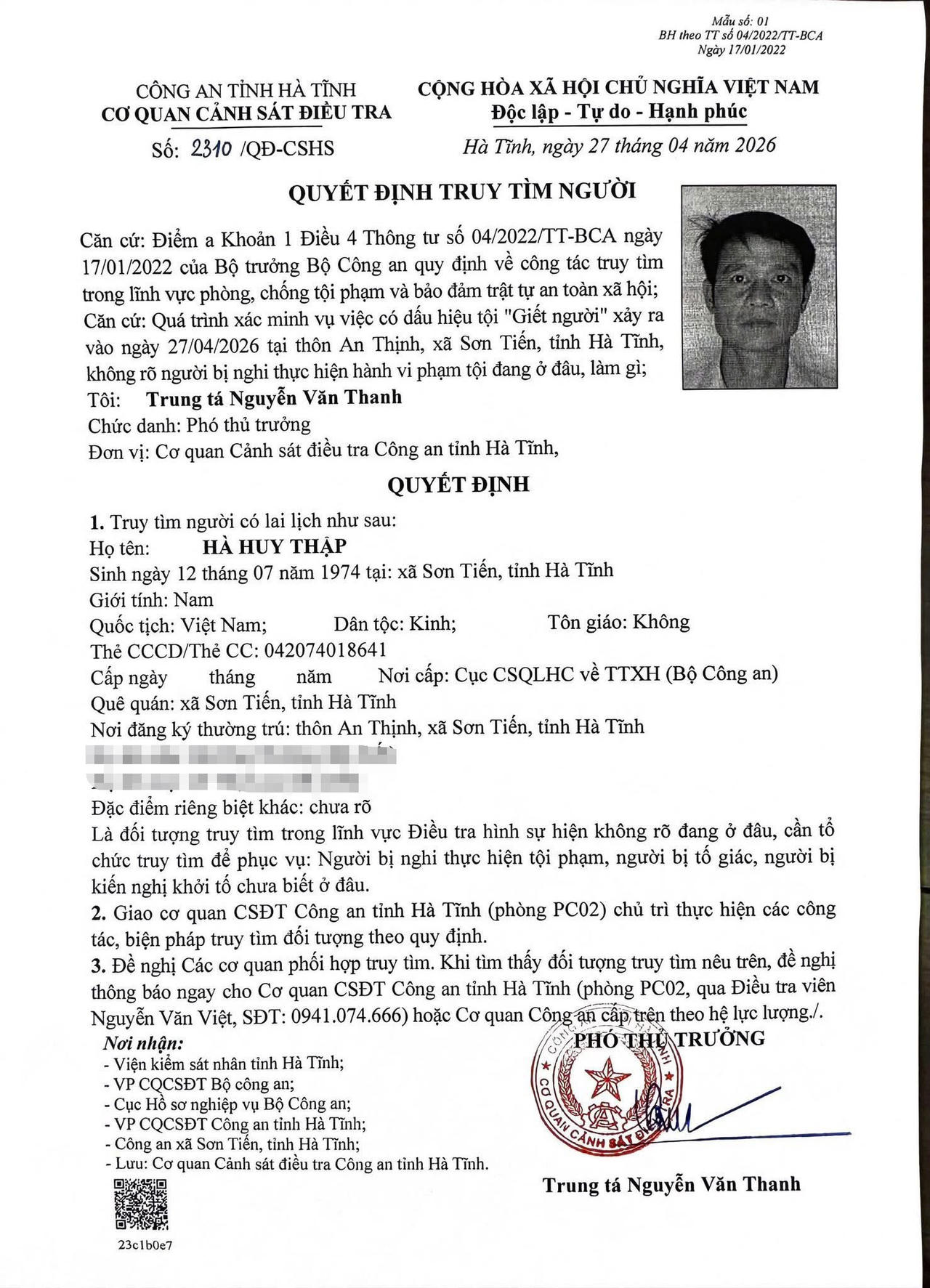 Truy t&igrave;m nghi phạm li&ecirc;n quan vụ người phụ nữ tử vong ở H&agrave; Tĩnh