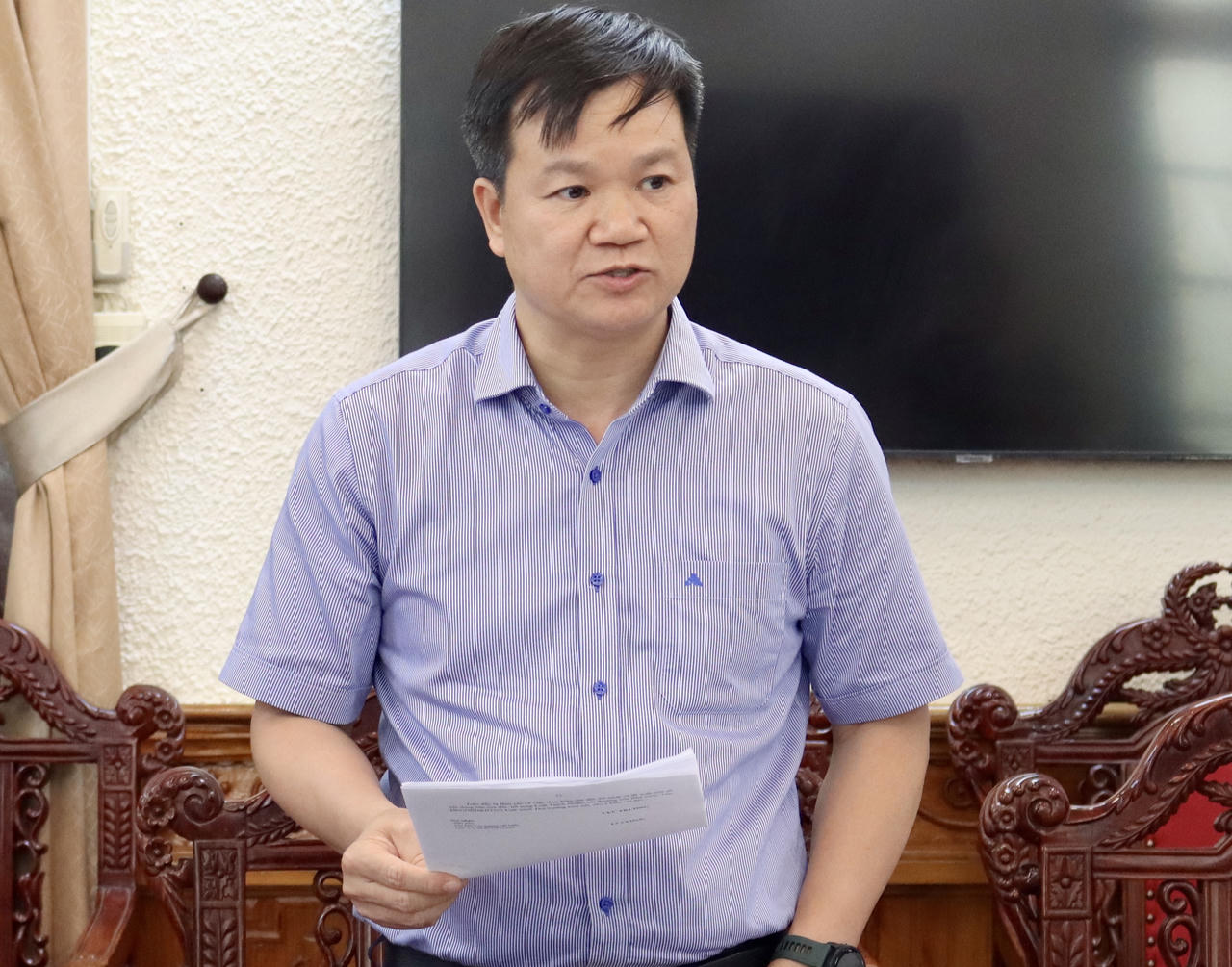 Ph&oacute; Cục trưởng Cục ĐKGDBĐ&amp;amp;BTNN Nguyễn Ngọc Vũ ph&aacute;t biểu tại cuộc họp.