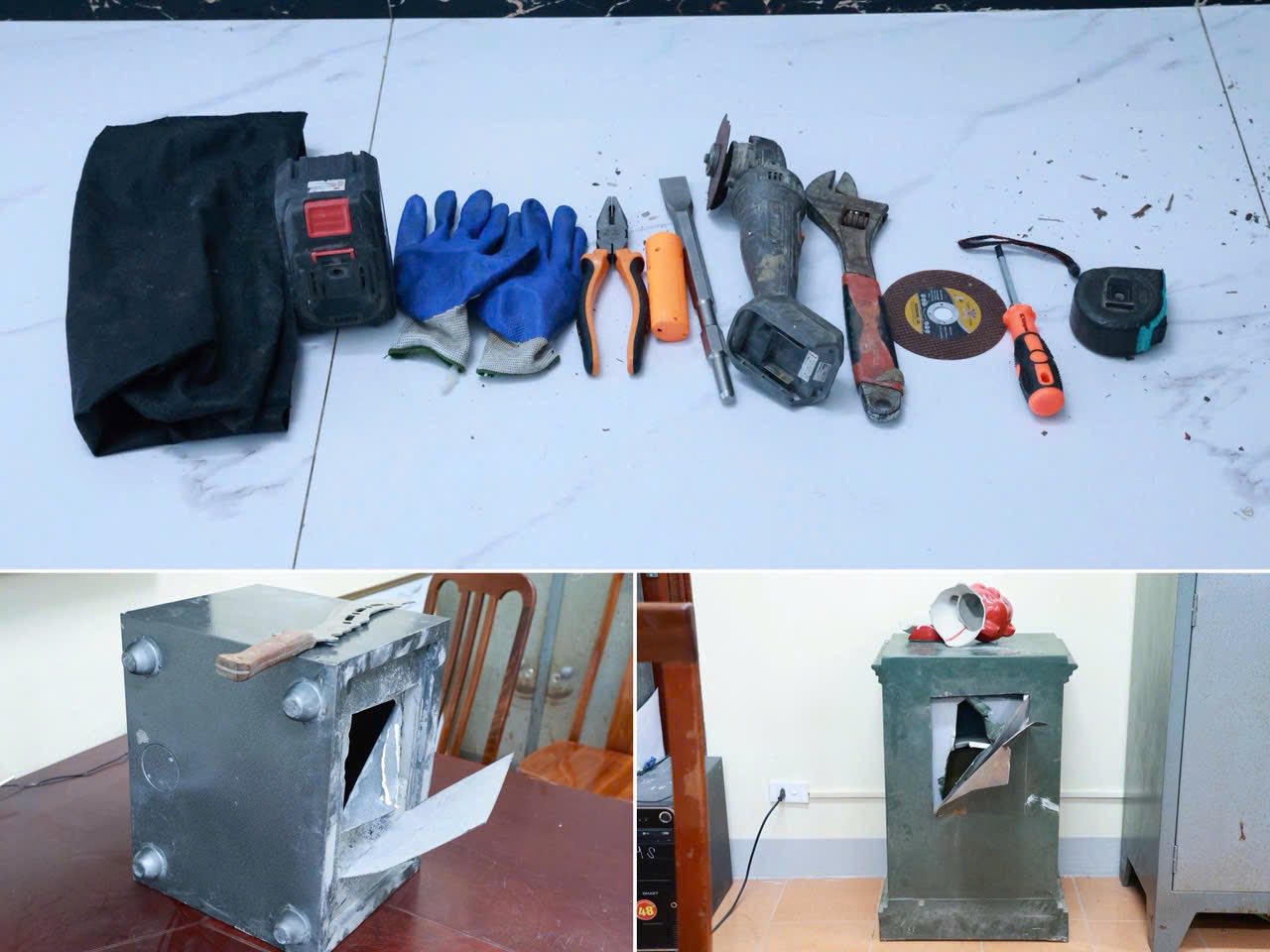 Đối tượng B&igrave;nh tại cơ quan C&ocirc;ng an c&ugrave;ng tang vật vụ &aacute;n.