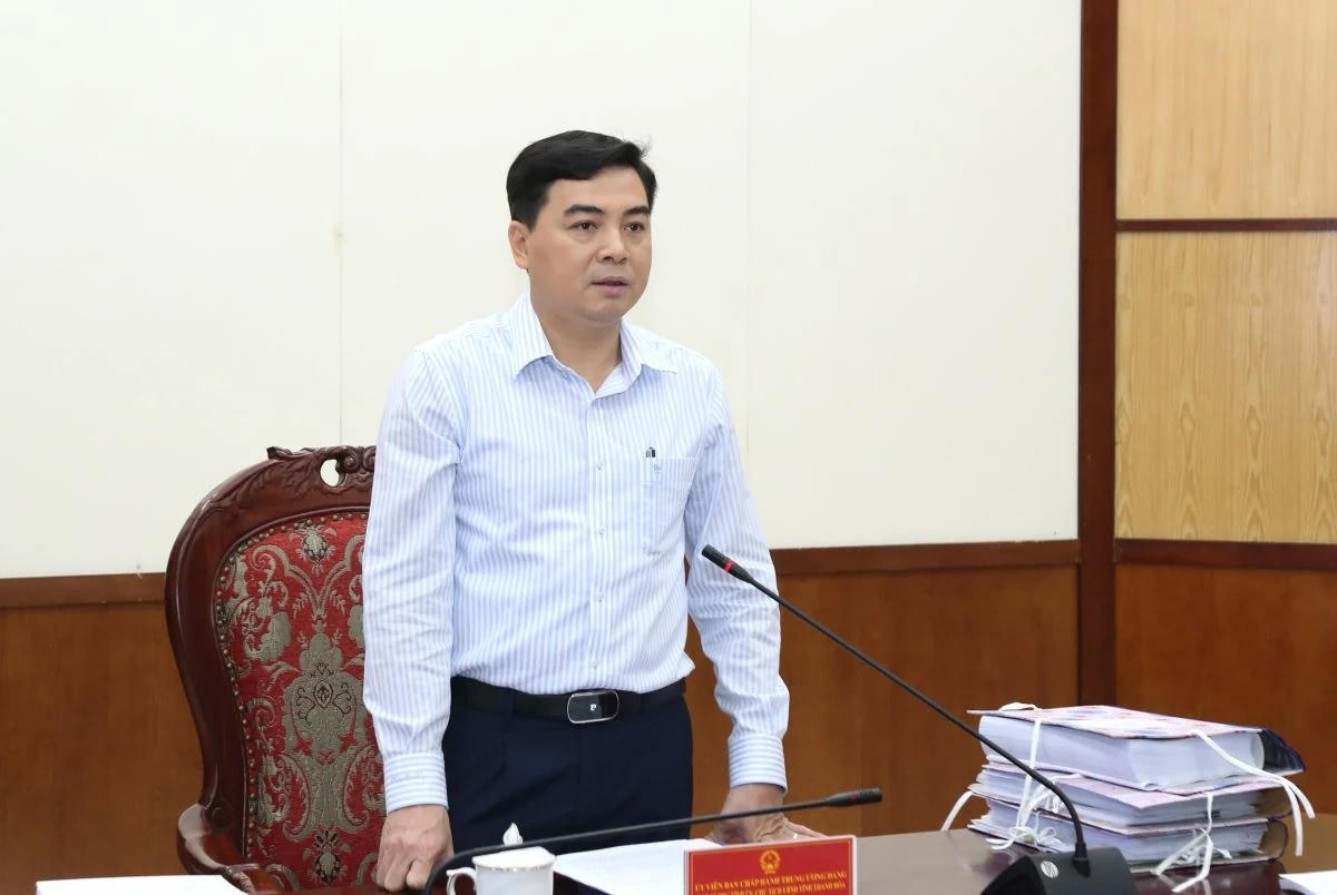 Chủ tịch UBND tỉnh Thanh H&oacute;a Nguyễn Ho&agrave;i Anh ph&aacute;t biểu kết luận hội nghị.