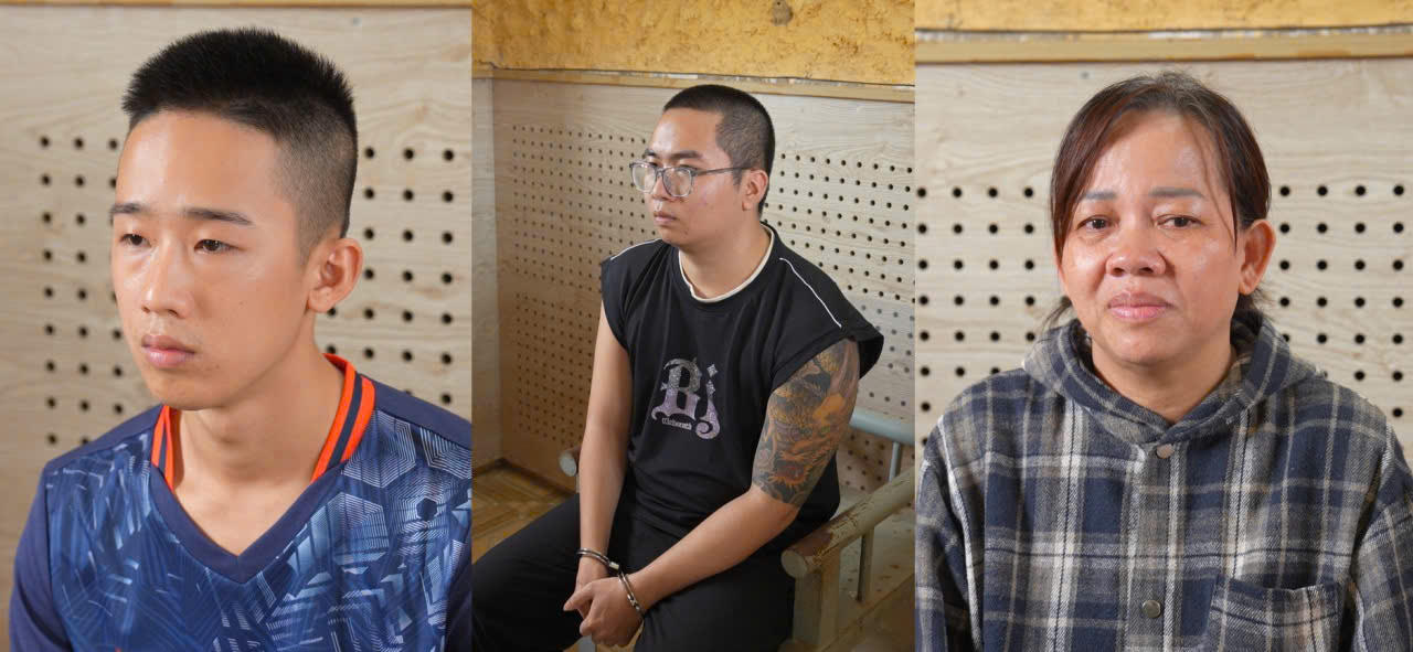 Một số đối tượng trong đường d&acirc;y lừa đảo, chiếm đoạt t&agrave;i sản tr&ecirc;n kh&ocirc;ng gian mạng bị lực lượng C&ocirc;ng an bắt giữ để phục vụ điều tra. (Ảnh C&ocirc;ng an Quảng Trị).