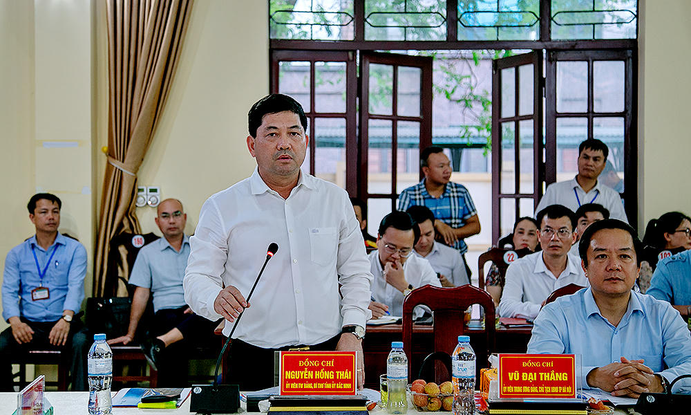 Ủy vi&ecirc;n Trung ương Đảng, B&iacute; thư Tỉnh ủy Bắc Ninh Nguyễn Hồng Th&aacute;i ph&aacute;t biểu tại hội nghị.