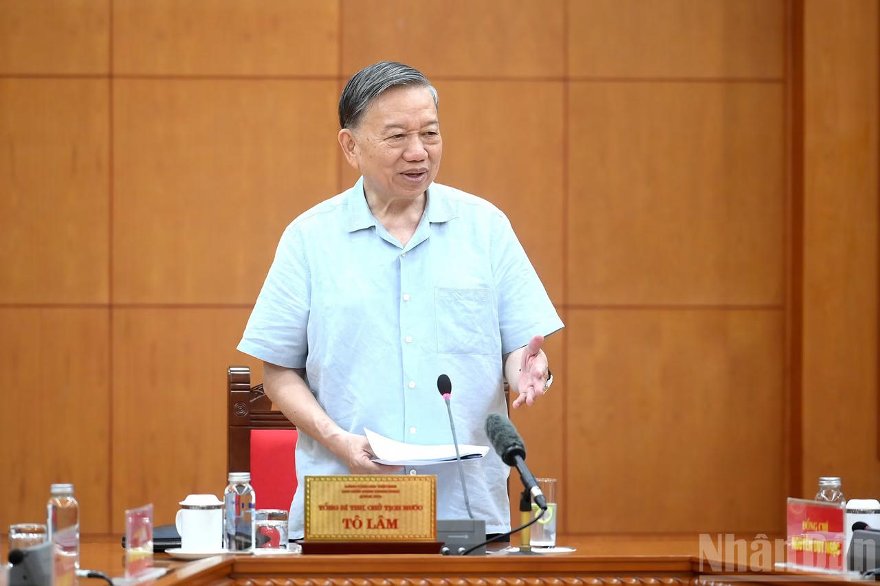 Tổng B&iacute; thư, Chủ tịch nước T&ocirc; L&acirc;m ph&aacute;t biểu tại cuộc l&agrave;m việc. (Ảnh: nhandan.vn)