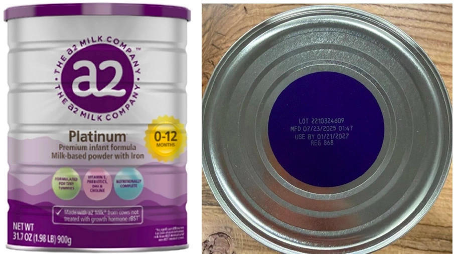 Sản phẩm sữa bột a2 Platinum Premium d&agrave;nh cho trẻ 0-12 th&aacute;ng tuổi bị thu hồi tại thị trường Mỹ. Ảnh:FDA