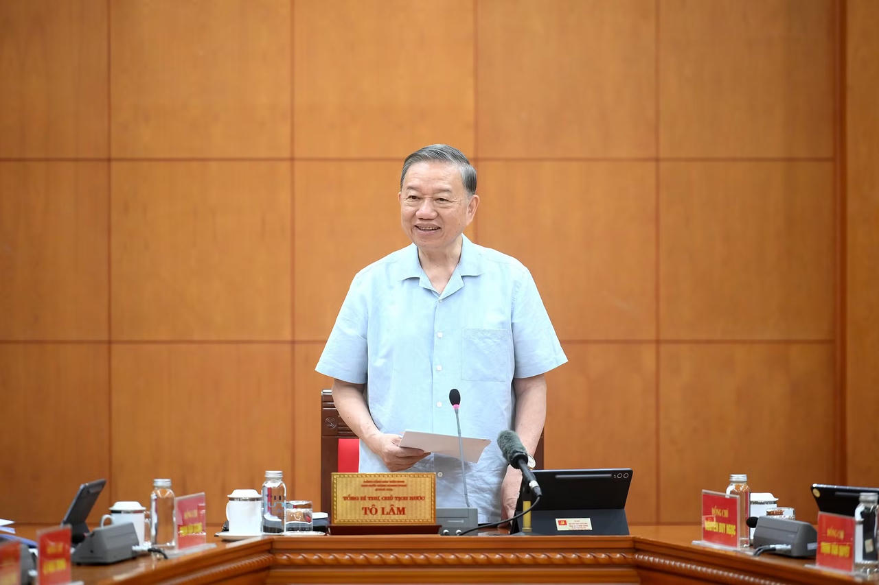 Tổng B&iacute; thư, Chủ tịch nước T&ocirc; L&acirc;m ph&aacute;t biểu chỉ đạo tại cuộc l&agrave;m việc. Ảnh: nhandan.vn