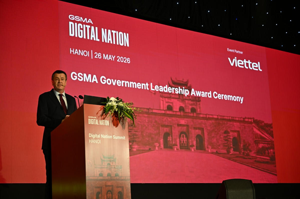 &Ocirc;ng Julian Gorman, Gi&aacute;m đốc khu vực Ch&acirc;u &Aacute; - Th&aacute;i B&igrave;nh Dương của GSMA ph&aacute;t biểu tại Hội nghị Quốc gia Số H&agrave; Nội 2026 (ảnh BTC).
