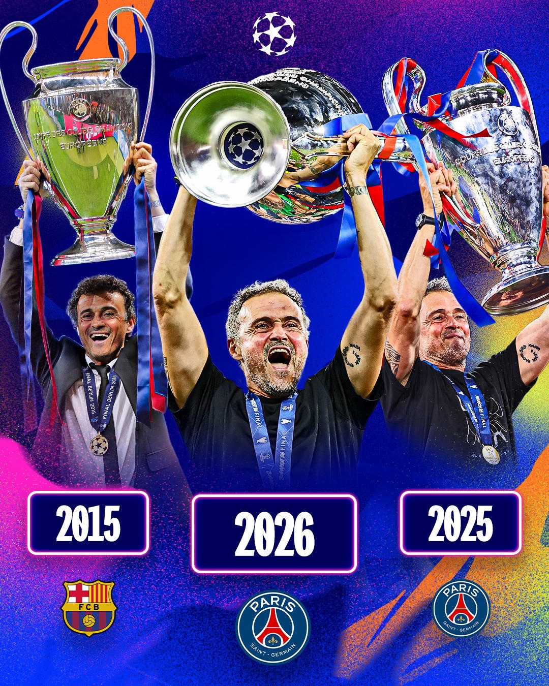 HLV Enrique đ&atilde; c&oacute; 3 chức v&ocirc; địch c&uacute;p C1 ch&acirc;u &Acirc;u (Ảnh UCL)