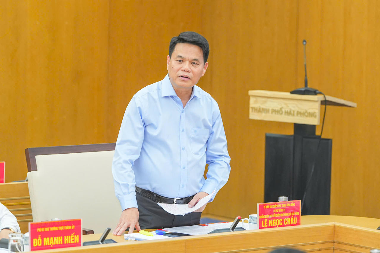 B&iacute; thư Th&agrave;nh ủy Hải Ph&ograve;ng L&ecirc; Ngọc Ch&acirc;u ph&aacute;t biểu tại Hội nghị