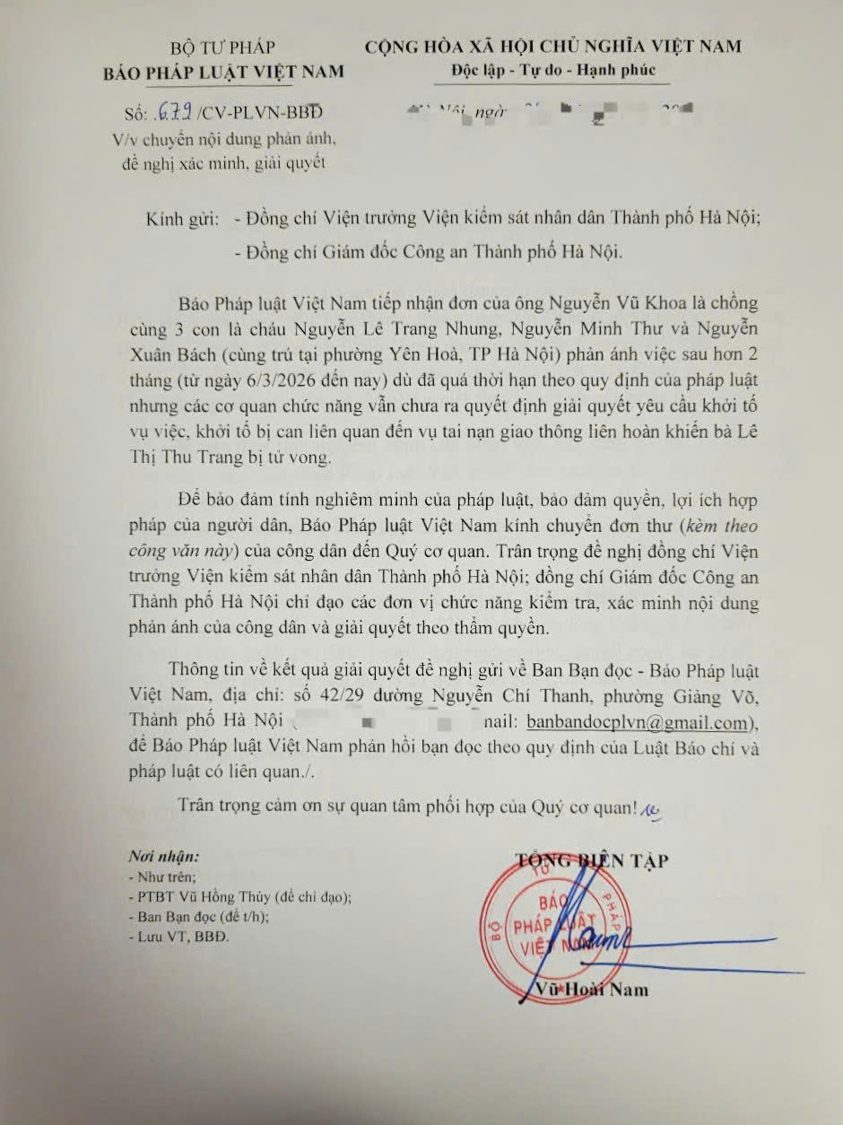 Vụ tai nạn li&ecirc;n ho&agrave;n tr&ecirc;n đường Nguyễn Ch&aacute;nh (H&agrave; Nội): Khởi tố vụ &aacute;n để tiến h&agrave;nh điều tra theo quy định của ph&aacute;p luật