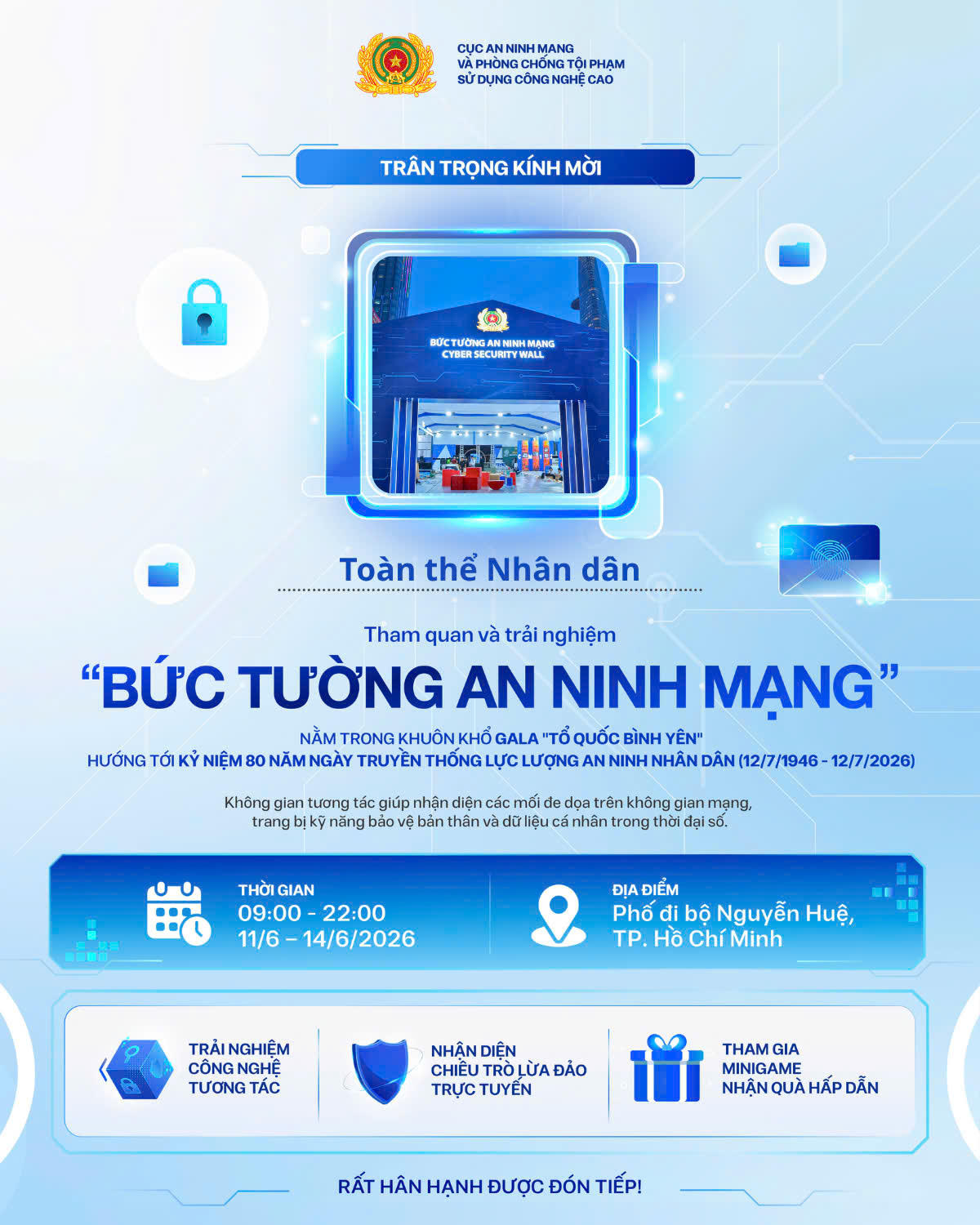 Ra mắt kh&ocirc;ng gian trải nghiệm &ldquo;Bức tường An ninh mạng&rdquo; tại phố đi bộ Nguyễn Huệ