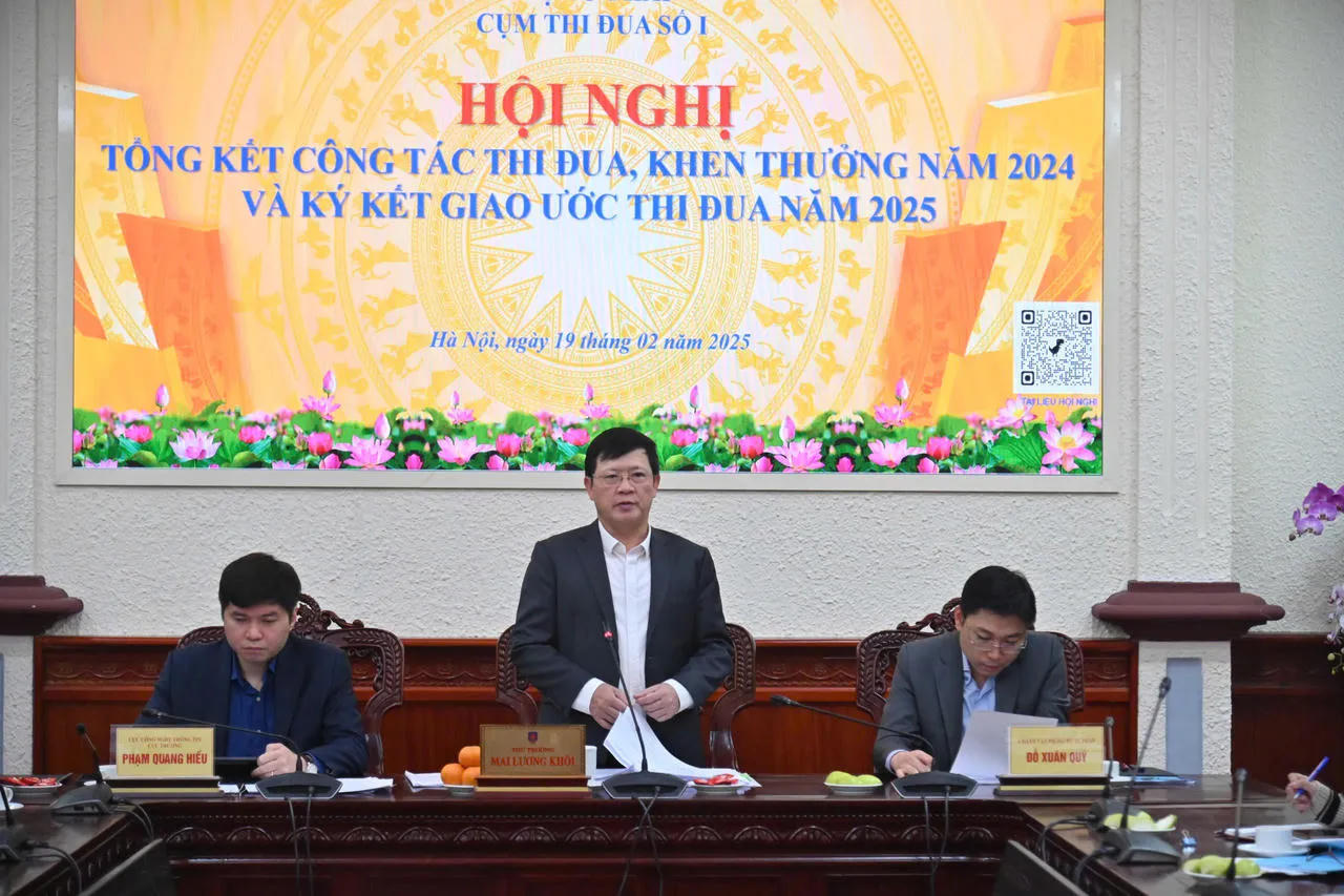 Thứ trưởng Mai Lương Kh&ocirc;i tham dự v&agrave; chủ tr&igrave; Hội nghị tổng kết c&ocirc;ng t&aacute;c thi đua, khen thưởng năm 2024 v&agrave; k&yacute; kết giao ước thi đua năm 2025 Cụm Thi đua số I, Bộ Tư ph&aacute;p, ng&agrave;y 19/2/2025.&nbsp;