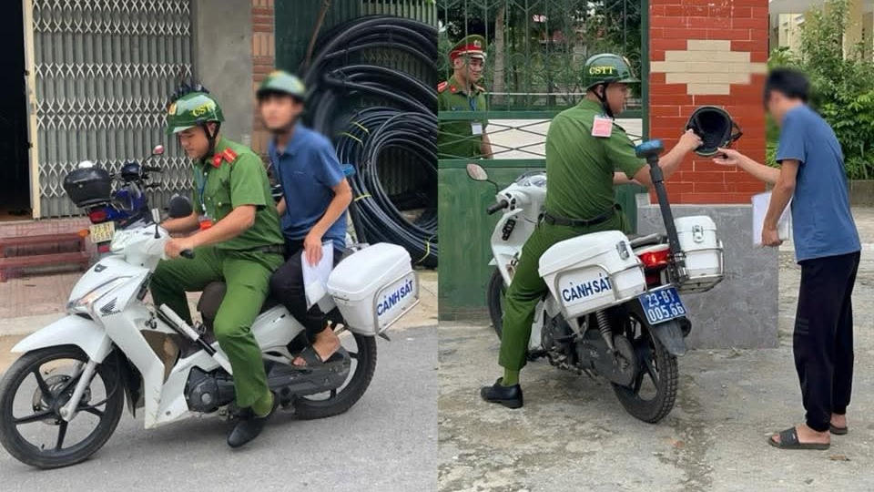 Nam th&iacute; sinh ngủ qu&ecirc;n được C&ocirc;ng an x&atilde; đến tận nh&agrave; đưa đến điểm thi đ&uacute;ng giờ. Ảnh: CACC.&nbsp;