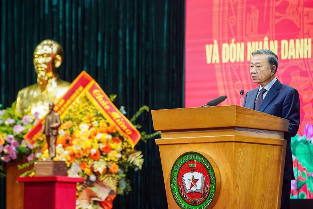 Tổng B&iacute; thư, Chủ tịch nước T&ocirc; L&acirc;m ph&aacute;t biểu tại buổi lễ. Ảnh: Minh Ch&iacute;nh
