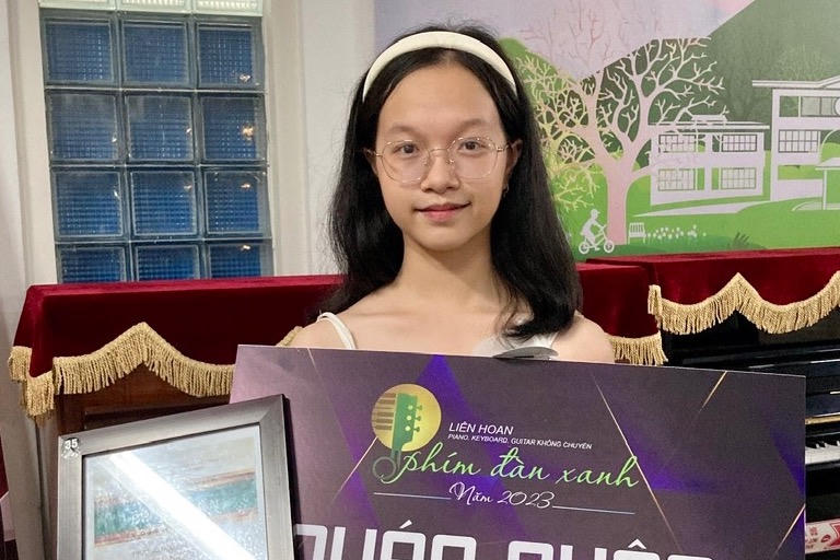 An Nhi&ecirc;n gi&agrave;nh giải Qu&aacute;n qu&acirc;n bảng Piano tại Li&ecirc;n hoan Ph&iacute;m đ&agrave;n xanh năm 2023.