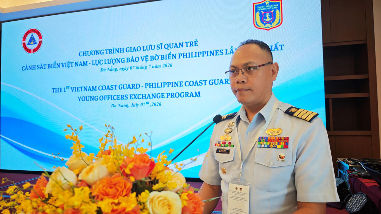 Thượng t&aacute; Phạm Nguy&ecirc;n Ph&uacute;, Ph&oacute; Tham mưu trưởng Bộ Tư lệnh V&ugrave;ng Cảnh s&aacute;t biển 2 ph&aacute;t biểu tại chương tr&igrave;nh