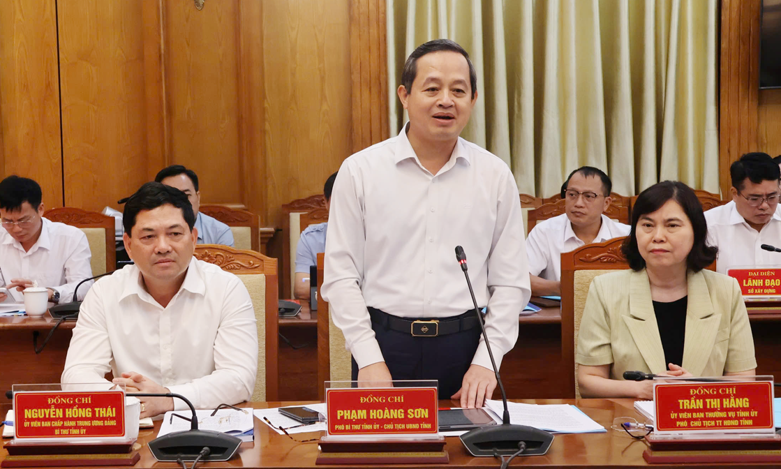 Chủ tịch UBND tỉnh Phạm Ho&agrave;ng Sơn ph&aacute;t biểu tại buổi l&agrave;m việc.
