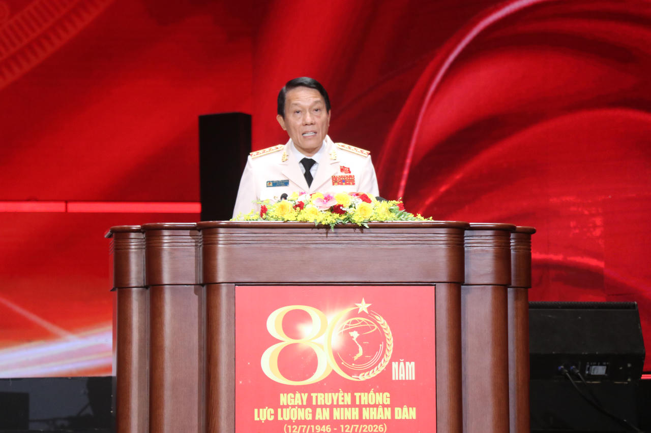 Đại tướng Lương Tam Quang, Bộ trưởng Bộ C&ocirc;ng an ph&aacute;t biểu tại buổi lễ. (Ảnh: L&agrave;nh Vũ)