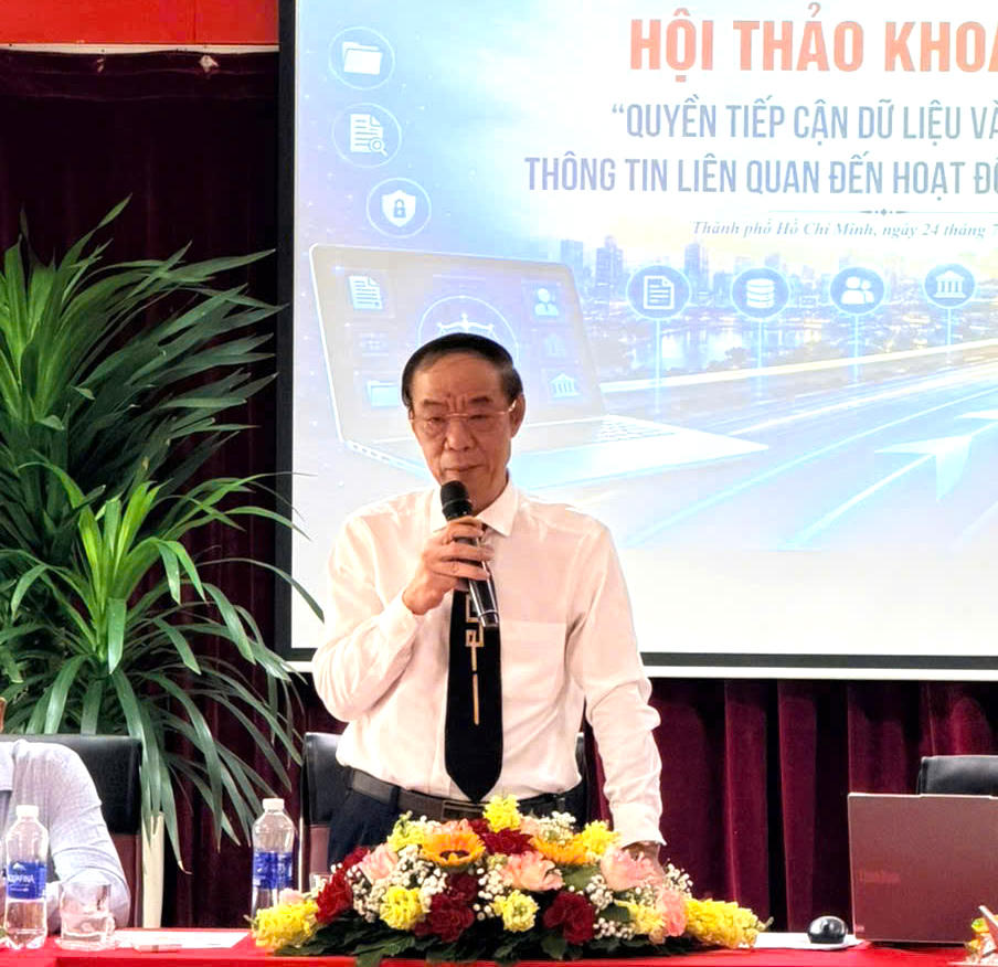 &Ocirc;ng Nguyễn Trường Thiệp, Ph&oacute; Gi&aacute;m đốc Học viện Tư ph&aacute;p ph&aacute;t biểu tại Hội thảo. Ảnh: HVTP