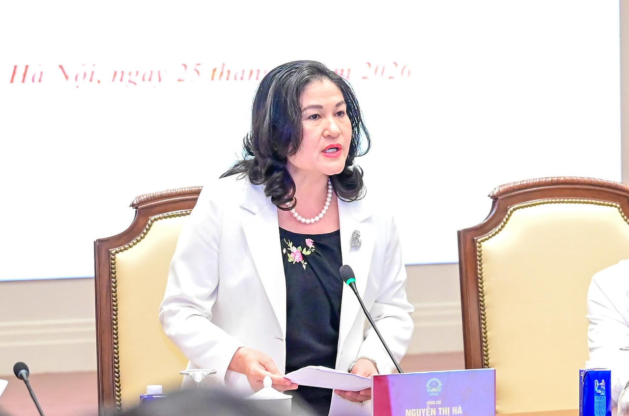 Thứ trưởng Nguyễn Thị H&agrave; trả lời c&acirc;u hỏi của c&aacute;c ph&oacute;ng vi&ecirc;n b&aacute;o ch&iacute;.