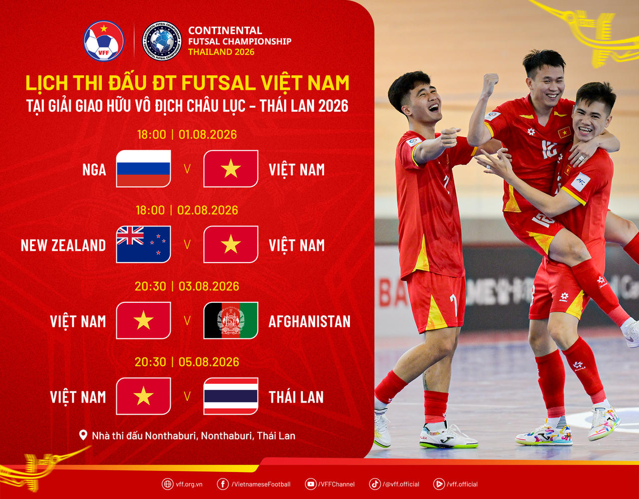 Futsal Việt Nam giao hữu với Nga tại Th&aacute;i Lan