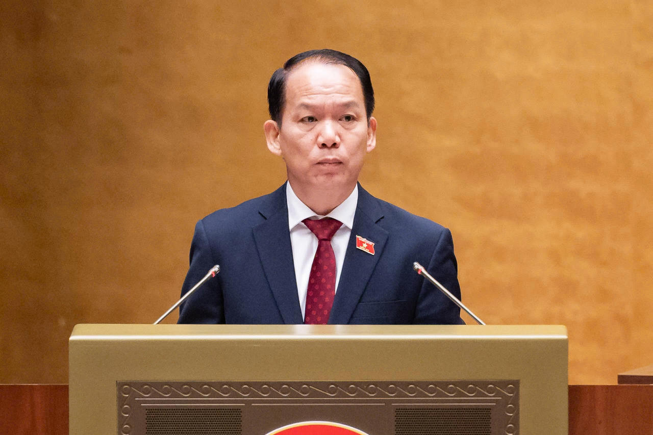 Bộ trưởng Ho&agrave;ng Thanh T&ugrave;ng tr&igrave;nh b&agrave;y Tờ tr&igrave;nh.