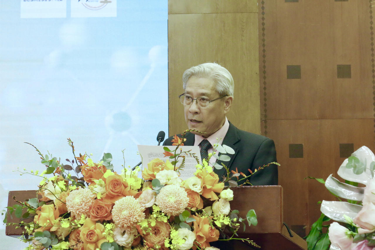 PGS.TS L&ecirc; Đức Chương, Chủ tịch Hội Khoa học Thể dục Thể thao Việt Nam ph&aacute;t biểu tại chương tr&igrave;nh.