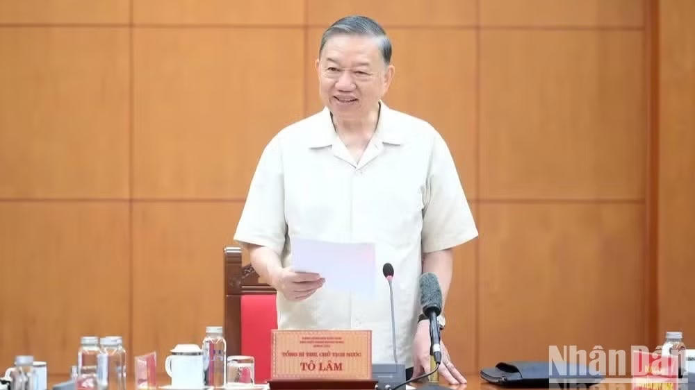 Tổng B&iacute; thư, Chủ tịch nước T&ocirc; L&acirc;m ph&aacute;t biểu tại cuộc l&agrave;m việc. Ảnh: nhandan.vn