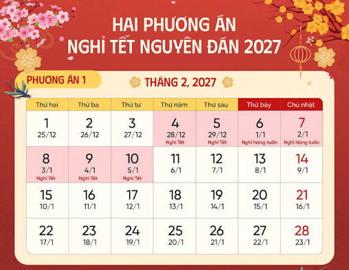 Tổng LĐLĐ VN thống nhất chọn phương &aacute;n 1, nghỉ tổng cộng 7 ng&agrave;y, từ 4/2 đến hết 10/2/2027