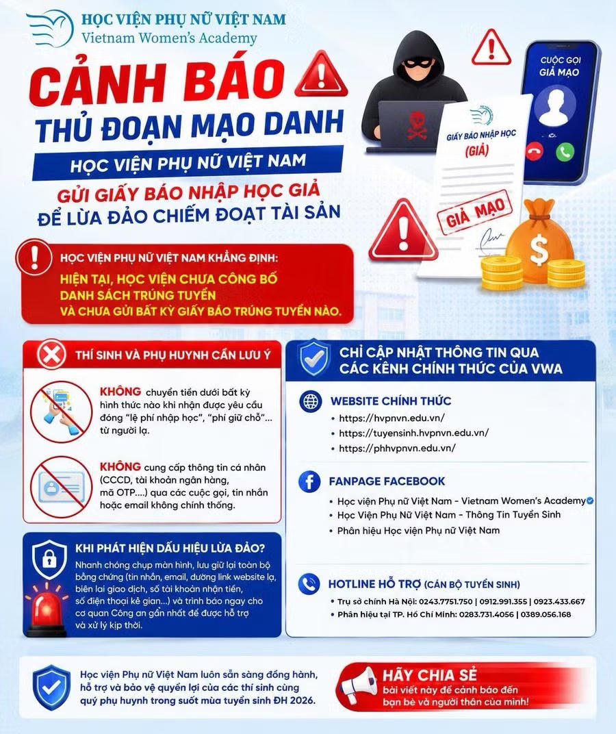 Học viện Phụ nữ Việt Nam ph&aacute;t đi cảnh b&aacute;o.
