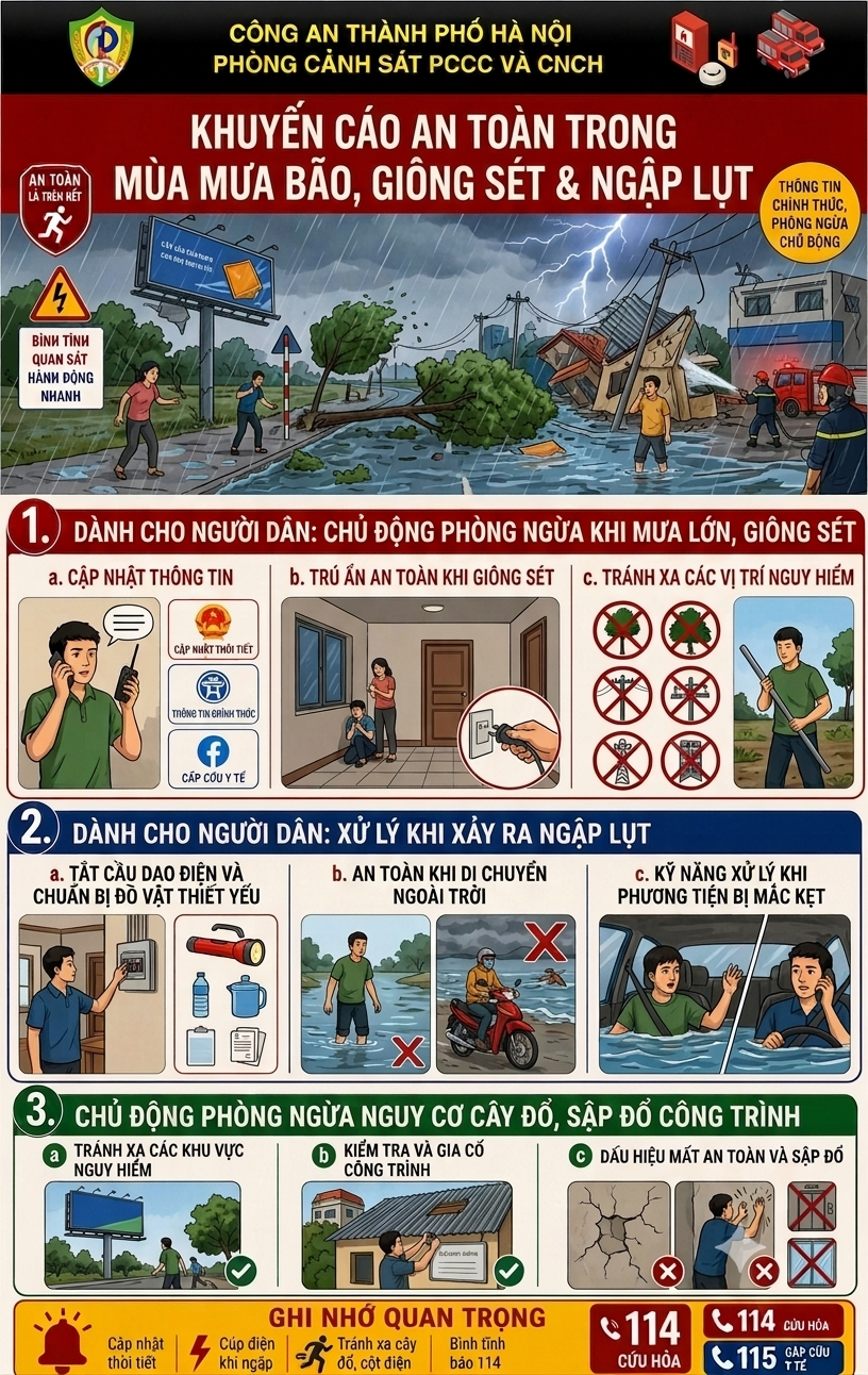 Khuyến c&aacute;o an to&agrave;n trong m&ugrave;a mưa b&atilde;o, gi&ocirc;ng s&eacute;t v&agrave; ngập lụt